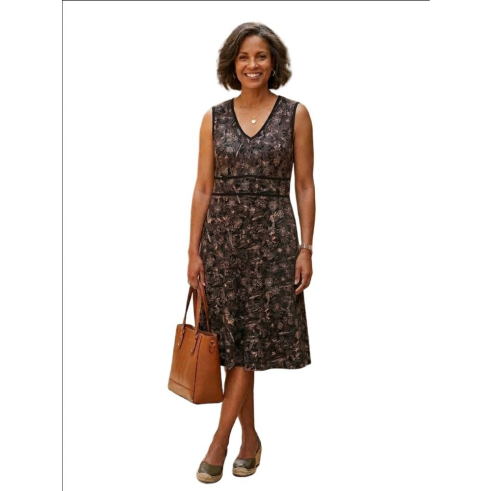 Women's Croft & Barrow Black Beige Floral Sleeveless Dress Plus Size 18